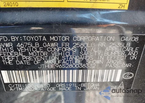 2008 Lexus Gs 350 z USA, uszkodzony, nr VIN JTHBE96S280038332